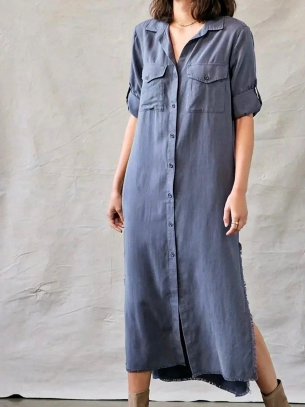 bella dahl Maxi Shirt Dress Blue Small